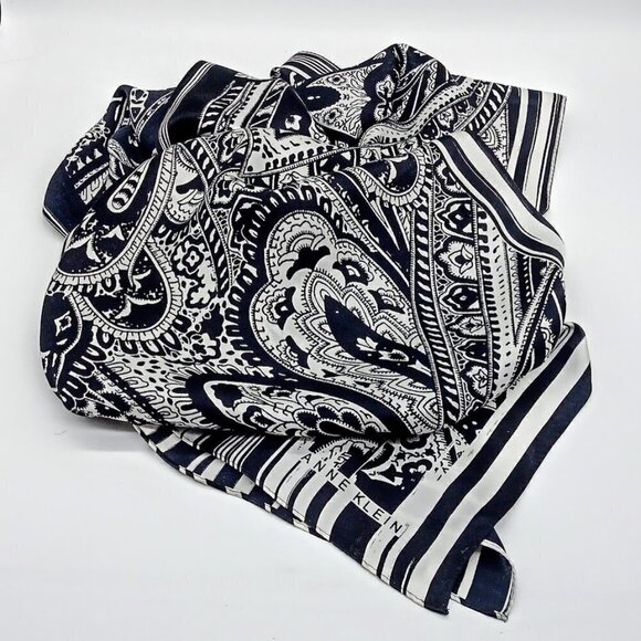 Anne Klein Black White Silk Paisley Oblong Scarf - Picture 1 of 5